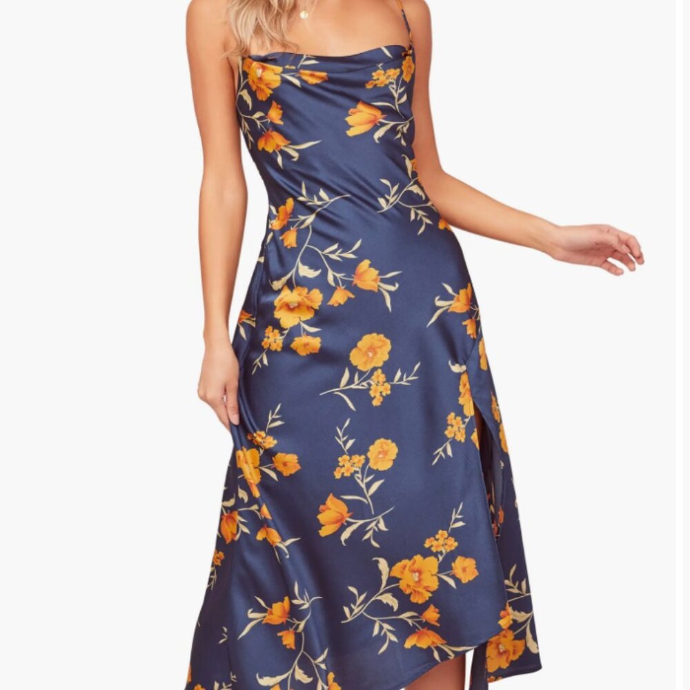 ASTR The Label - Gaia Floral Satin Cowlneck Midi-Dress